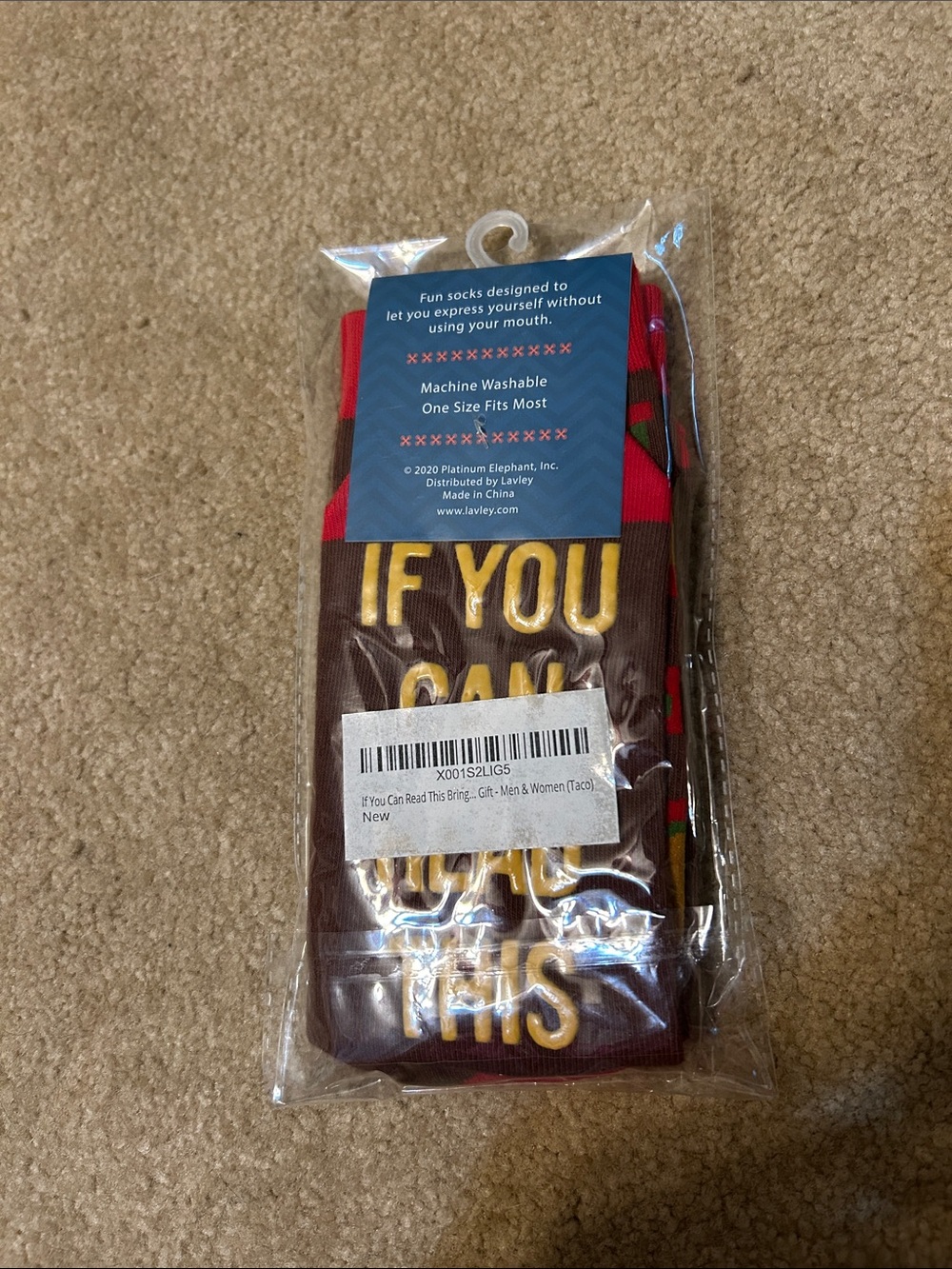 Novelty Men's Socks - Brown with Yellow Text